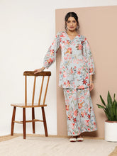 Sea Green & Pink Floral Print Co-Ords-AHTUPZ-COMBO-613-ICH